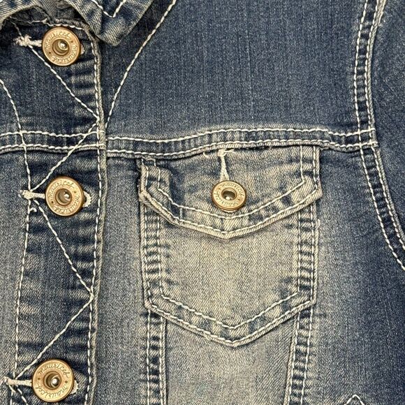 Maurices Jean Jacket Small Cropped Boho Blue Fade Denim Pockets Stretch Western - Picture 4 of 9